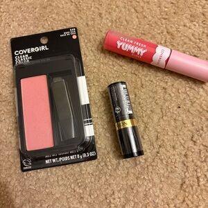 COVERGIRL Clean Classic Color Blush and lip gloss with Black Revlon Lipstick